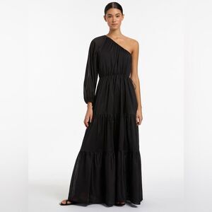 NWT Jetset Australia One Shoulder Maxi Tiered Oversized Dress - Black Size S/6US